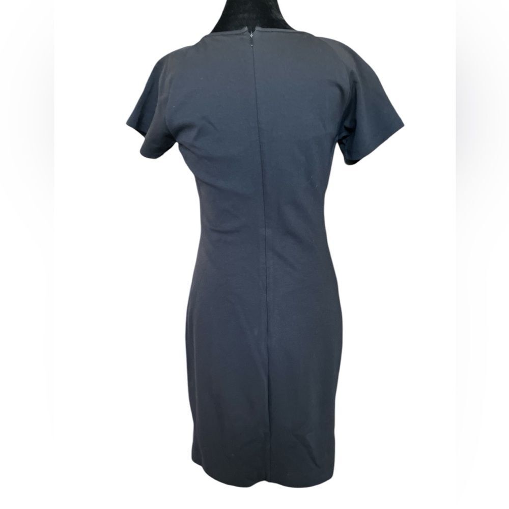 Theory Little Black Dress Size 4 Stretch Cotton with Genuine Leather Luxury - Picture 3 of 6